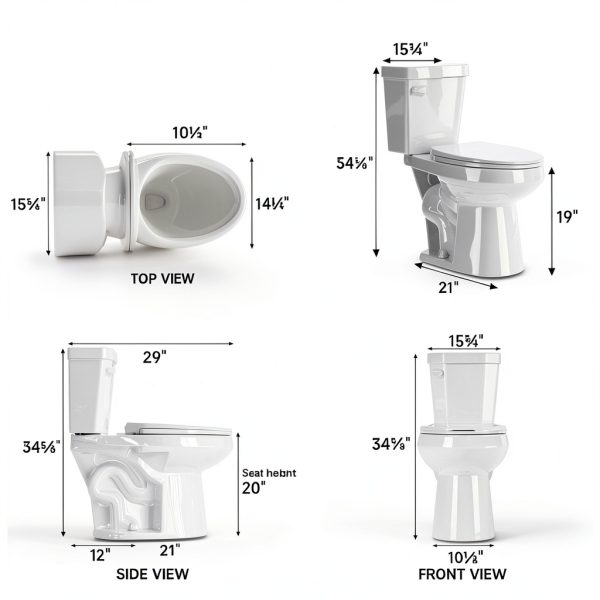 Miuara Elongated Tall Toilet 19 Inch 1.28 GPF Single Flush White-8